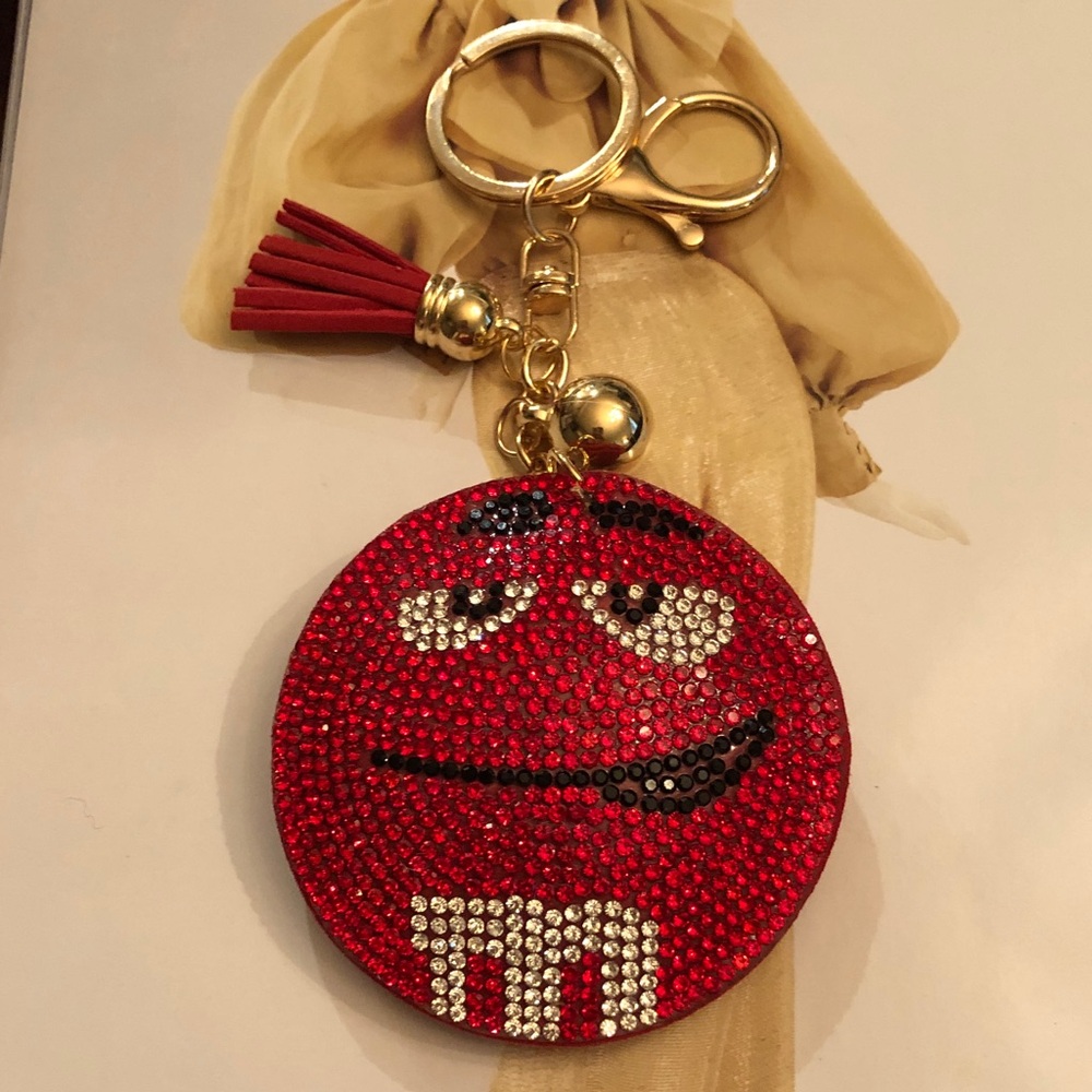 Disney Red M&M Crystal Tassel Keychain Card Holder